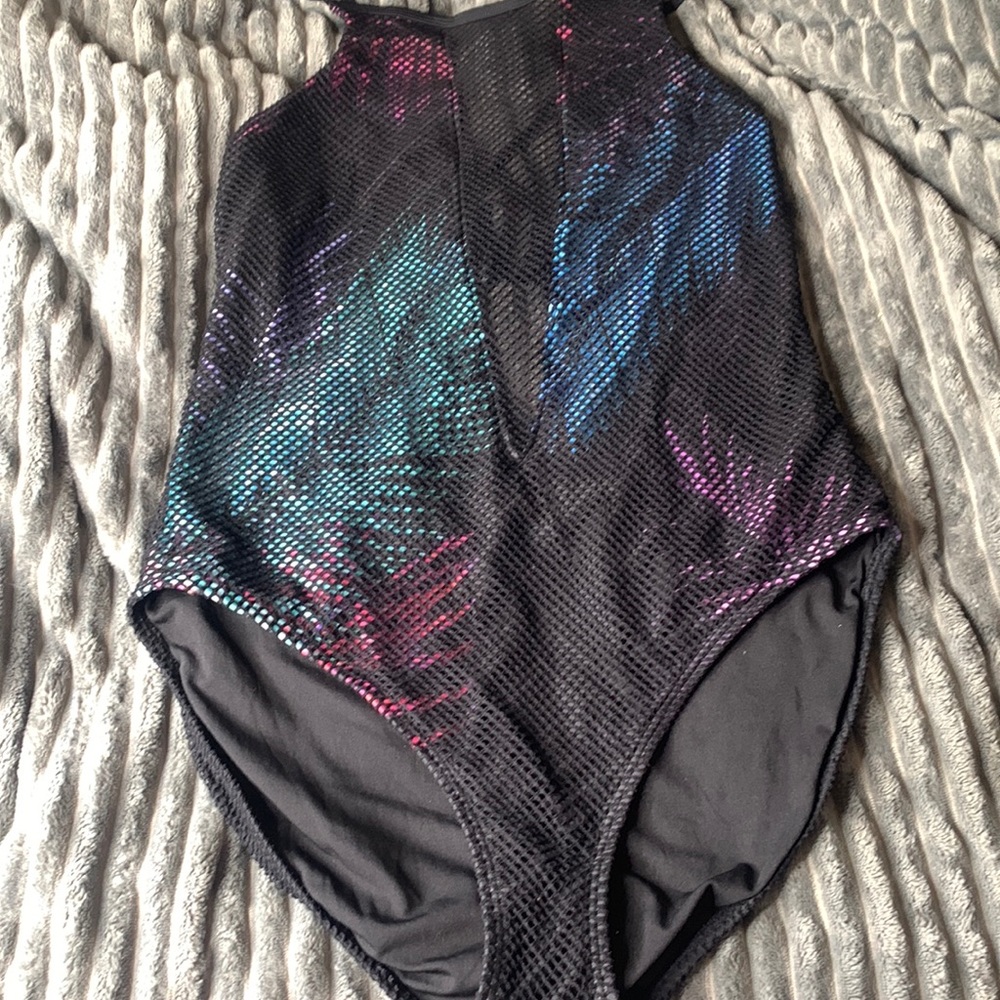 Women's Black and Multicolor One-Piece Swimsuit